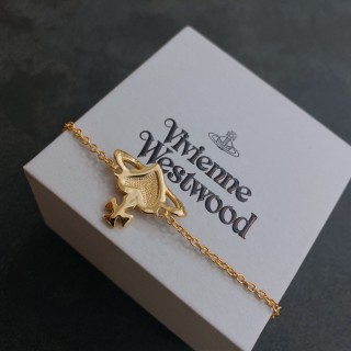 Vivienne Westwood Saturn Gold Chain Bracelet with Pink Stone view 6