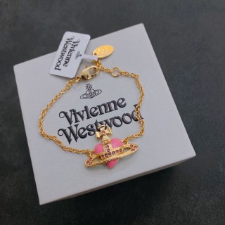 Vivienne Westwood Saturn Gold Chain Bracelet with Pink Stone view 7