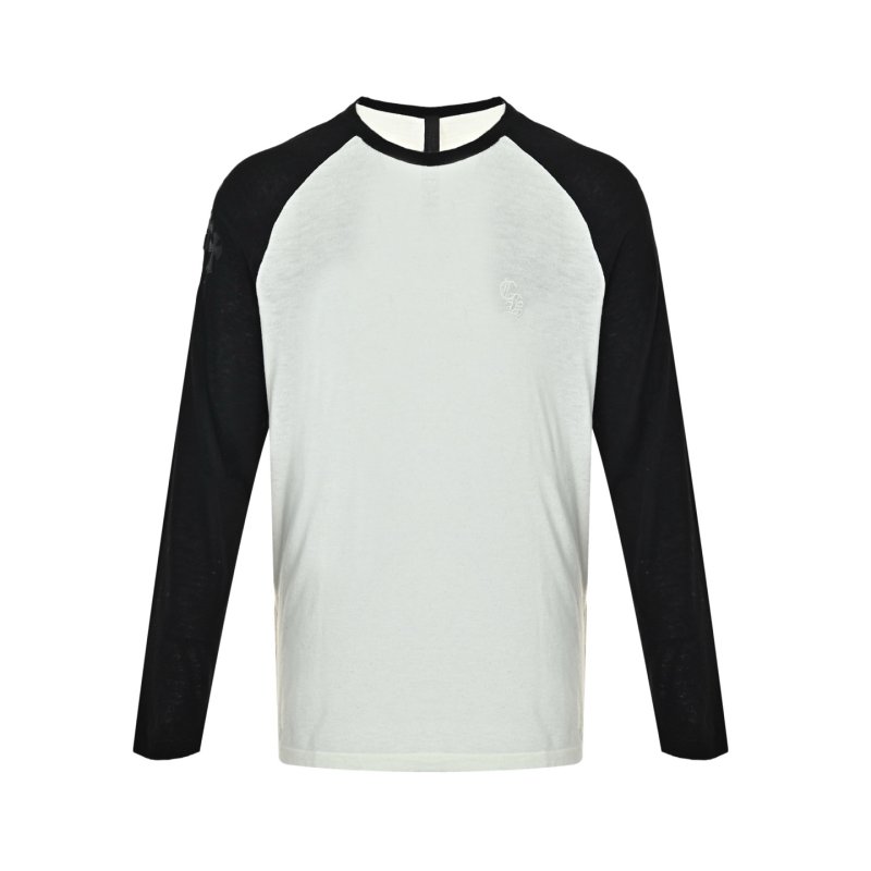 Chrome Hearts Cross Leather Colorblock Long Sleeve Knit Sweater Black White