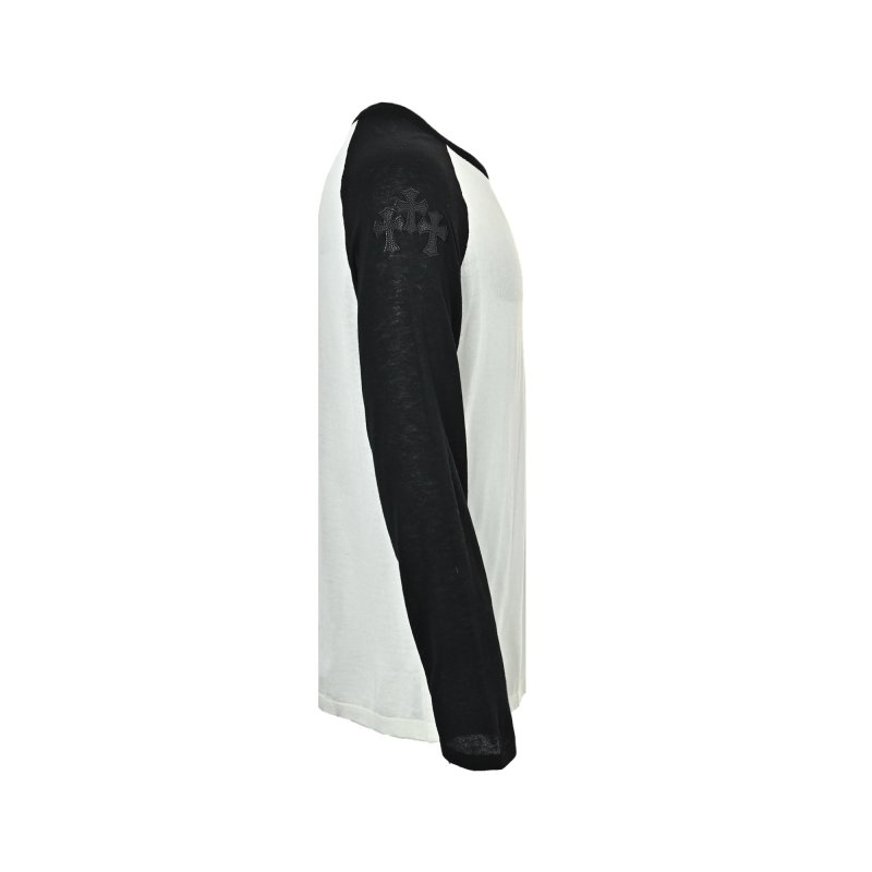 Chrome Hearts Cross Leather Colorblock Long Sleeve Knit Sweater Black White view