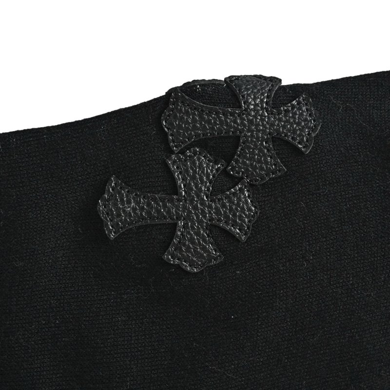 Chrome Hearts Cross Leather Colorblock Long Sleeve Knit Sweater Black White view