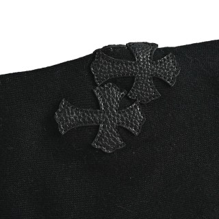 Chrome Hearts Cross Leather Colorblock Long Sleeve Knit Sweater Black White view 8