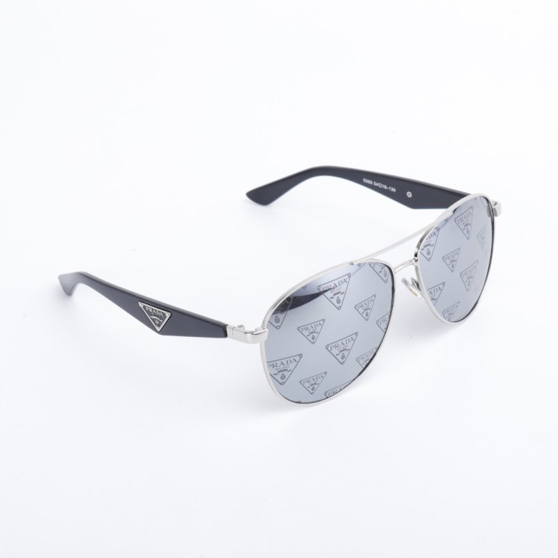Prada Triangle Logo All-Over Print Aviator Sunglasses Silver