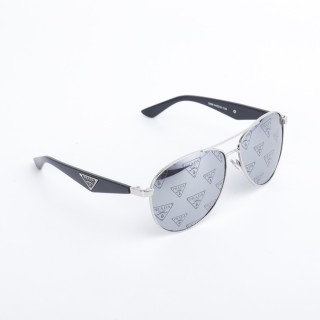 Prada Triangle Logo All-Over Print Aviator Sunglasses Silver