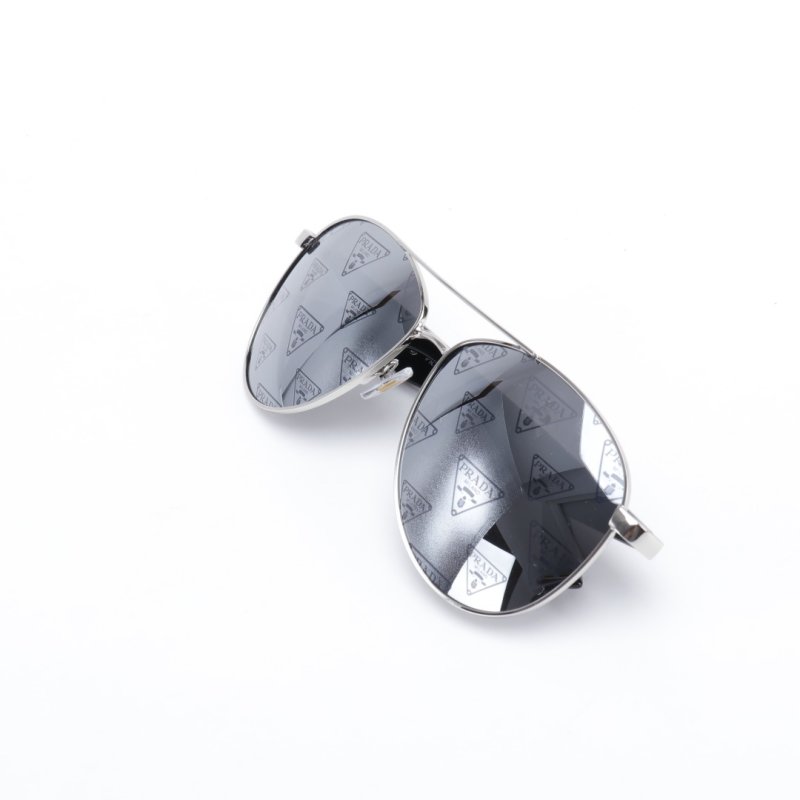 Prada Triangle Logo All-Over Print Aviator Sunglasses Silver view