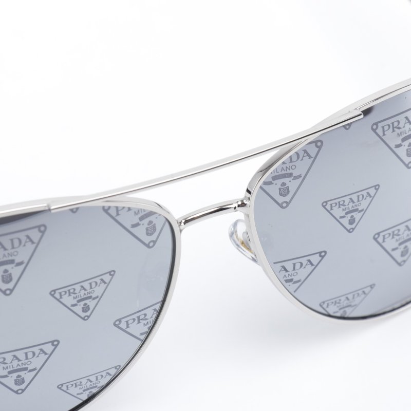 Prada Triangle Logo All-Over Print Aviator Sunglasses Silver view