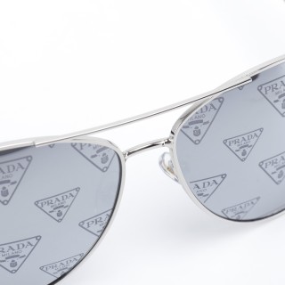 Prada Triangle Logo All-Over Print Aviator Sunglasses Silver view 5