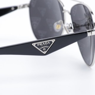 Prada Triangle Logo All-Over Print Aviator Sunglasses Silver view 6