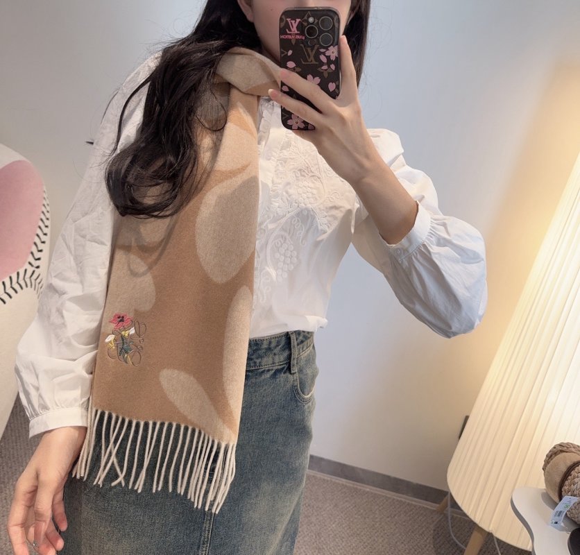 Loewe Anagram Reversible Cashmere Scarf Beige Taupe