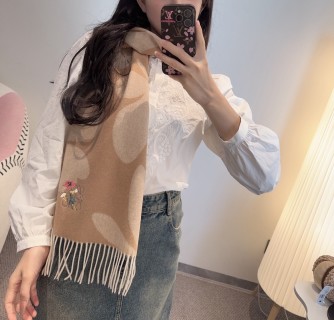 Loewe Anagram Reversible Cashmere Scarf Beige Taupe