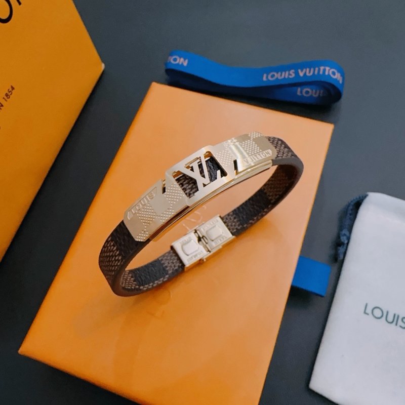 Louis Vuitton Damier Leather Bracelet – Two-Tone Brown & Silver