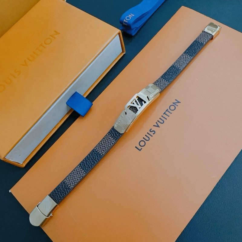 Louis Vuitton Damier Leather Bracelet – Two-Tone Brown & Silver view