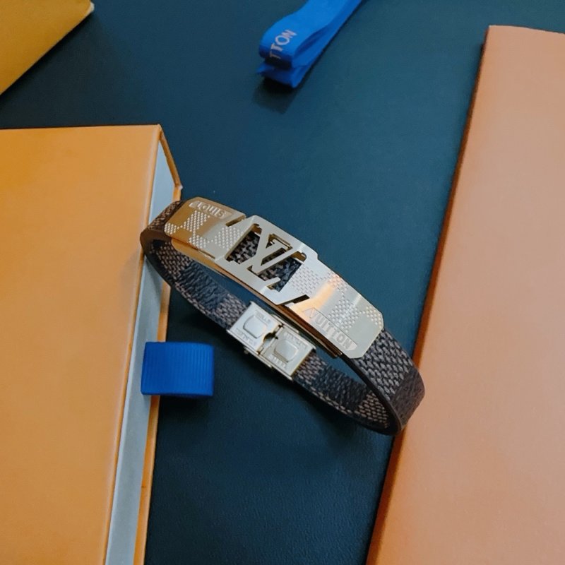 Louis Vuitton Damier Leather Bracelet – Two-Tone Brown & Silver view