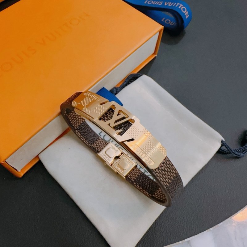 Louis Vuitton Damier Leather Bracelet – Two-Tone Brown & Silver view