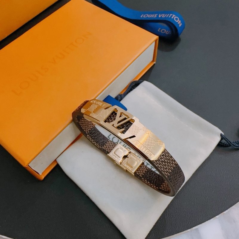 Louis Vuitton Damier Leather Bracelet – Two-Tone Brown & Silver view