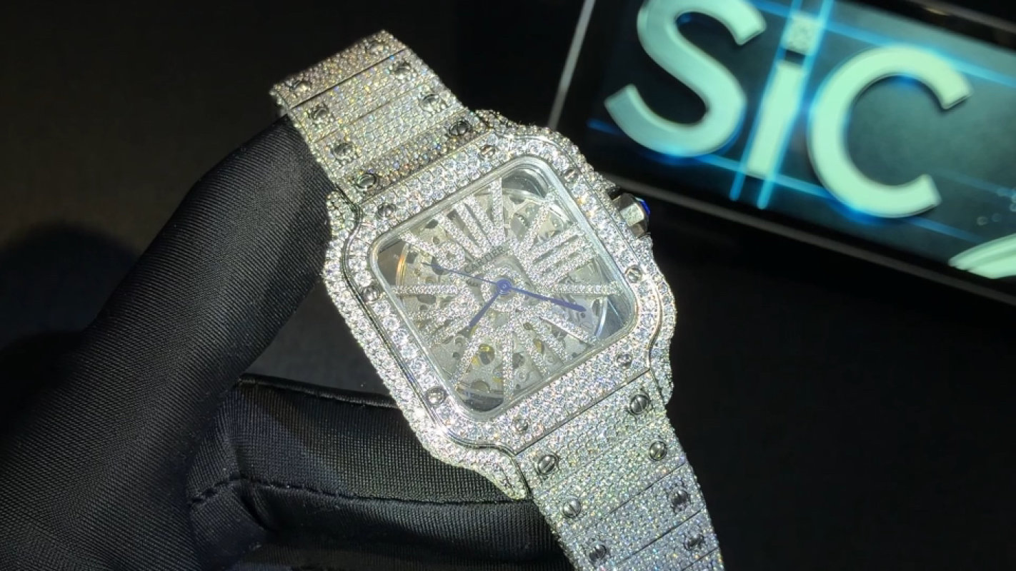 Cartier Santos Full Diamond Moissanite Watch Replica