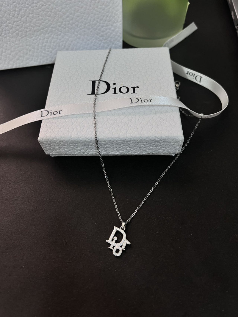 Dior CD Logo Pearl Pendant Necklace Silver view