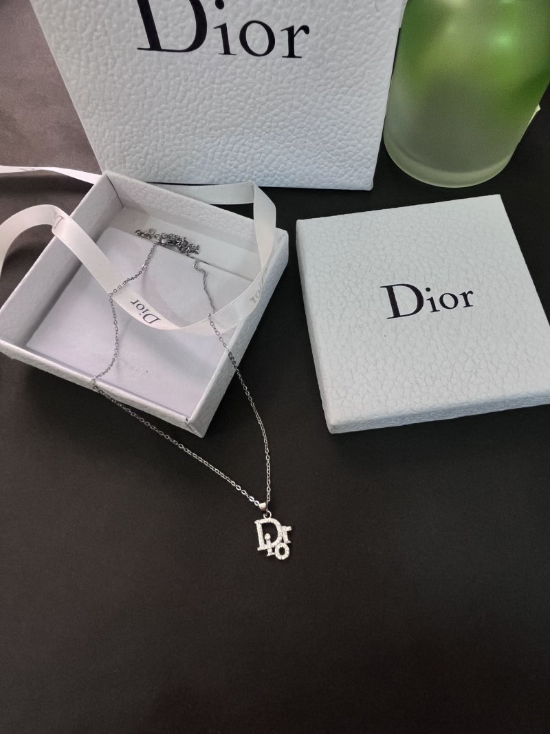 Dior CD Logo Pearl Pendant Necklace Silver view