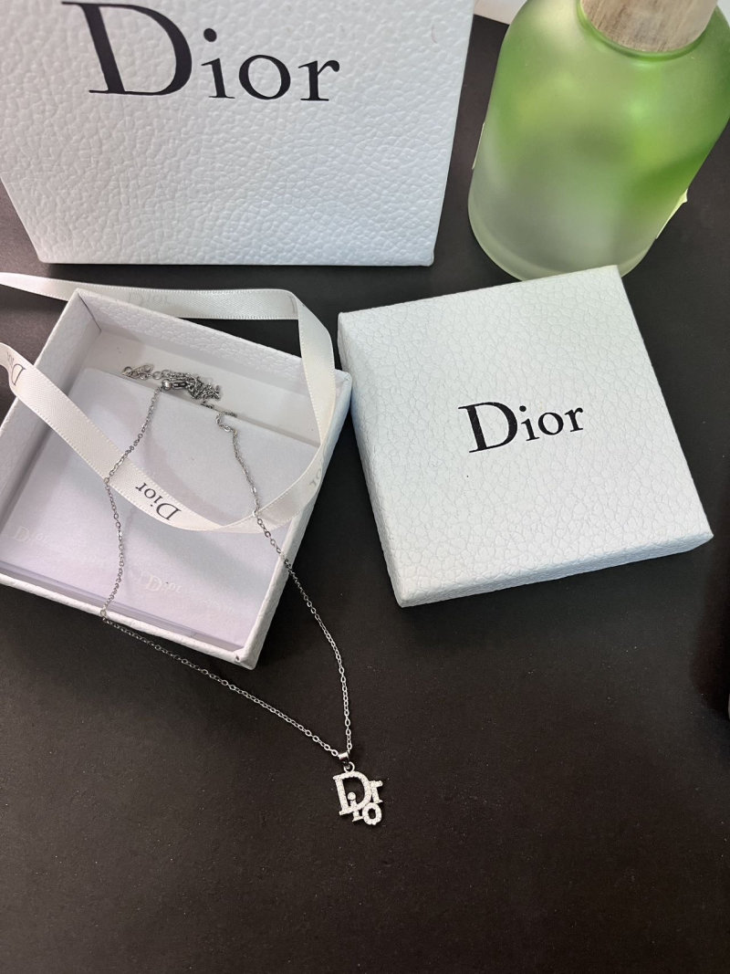 Dior CD Logo Pearl Pendant Necklace Silver view