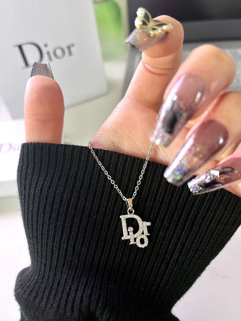Dior CD Logo Pearl Pendant Necklace Silver view