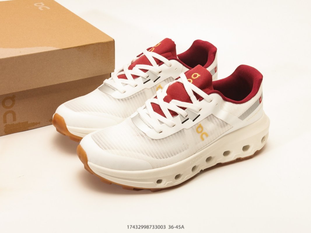 On Cloudmonster 2 Cream Burgundy Low Top Running Shoe view