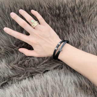 Louis Vuitton Black Leather Dual Strand Bracelet with Silver Hardware view 5