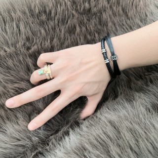 Louis Vuitton Black Leather Dual Strand Bracelet with Silver Hardware view 7