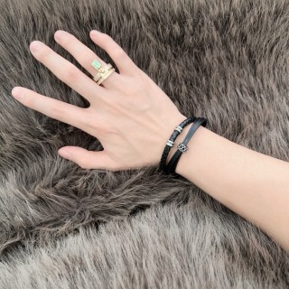 Louis Vuitton Black Leather Dual Strand Bracelet with Silver Hardware view 9