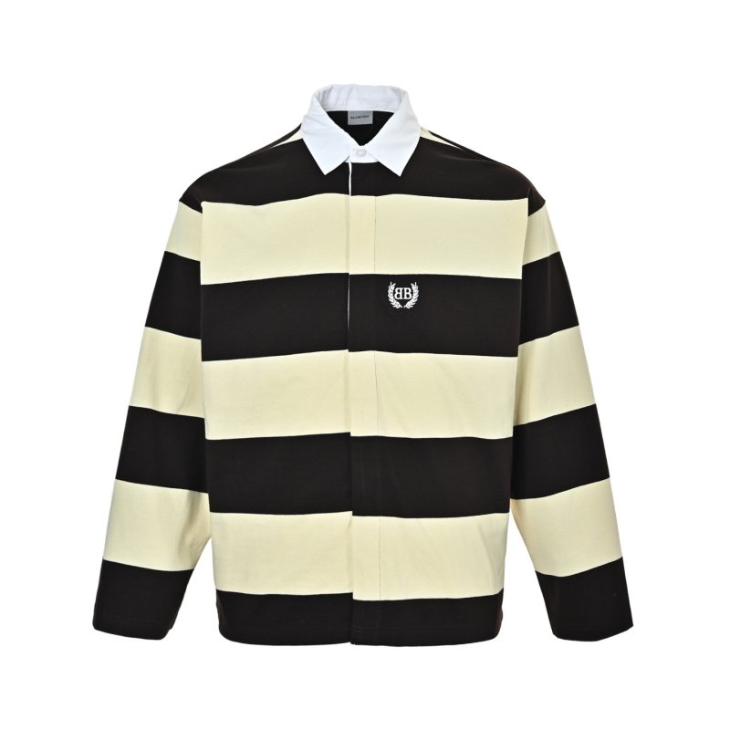 Balenciaga Wheat Double B Stripe Long Sleeve Polo Cream Black view
