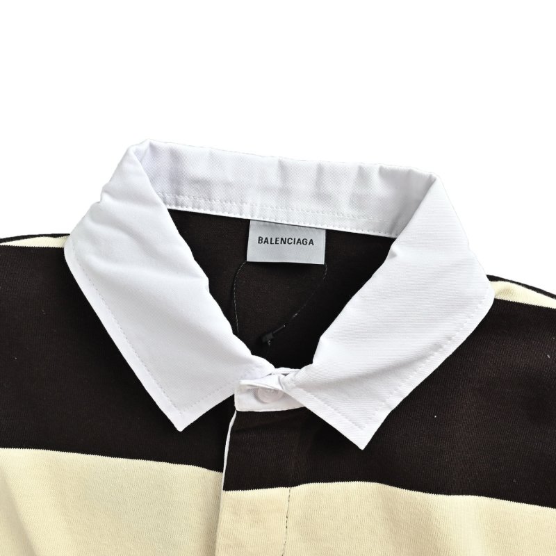 Balenciaga Wheat Double B Stripe Long Sleeve Polo Cream Black view