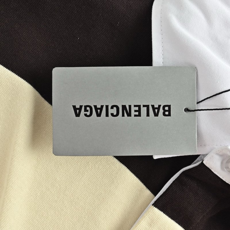 Balenciaga Wheat Double B Stripe Long Sleeve Polo Cream Black view
