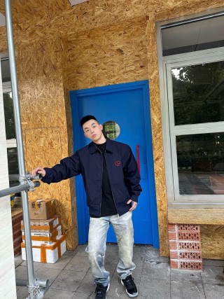 Carhartt Detroit Jacket Navy Red Heart Logo view 2
