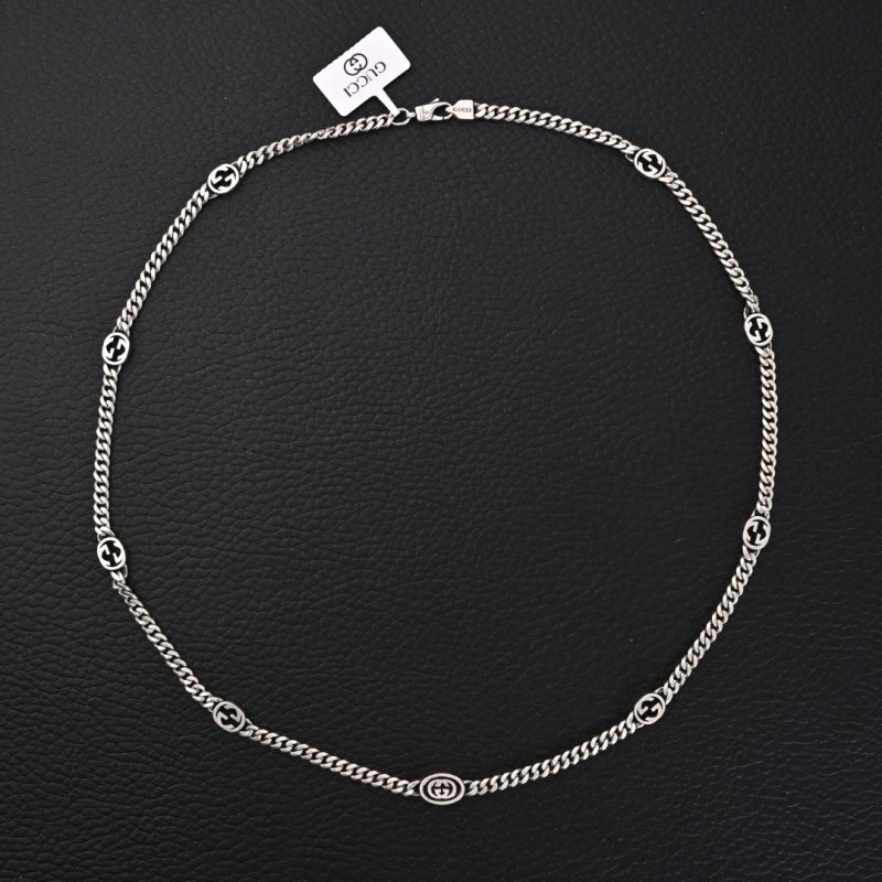 Gucci Double G Interlocking Silver Chain Necklace 68cm