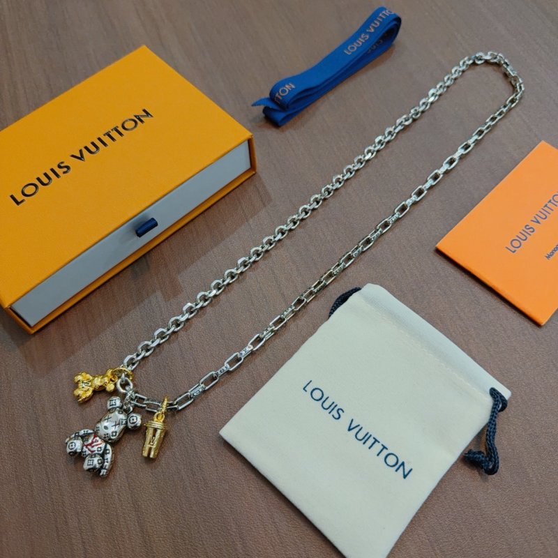 Louis Vuitton LV Silver Chain Necklace Replica - 60cm Adjustable Length view
