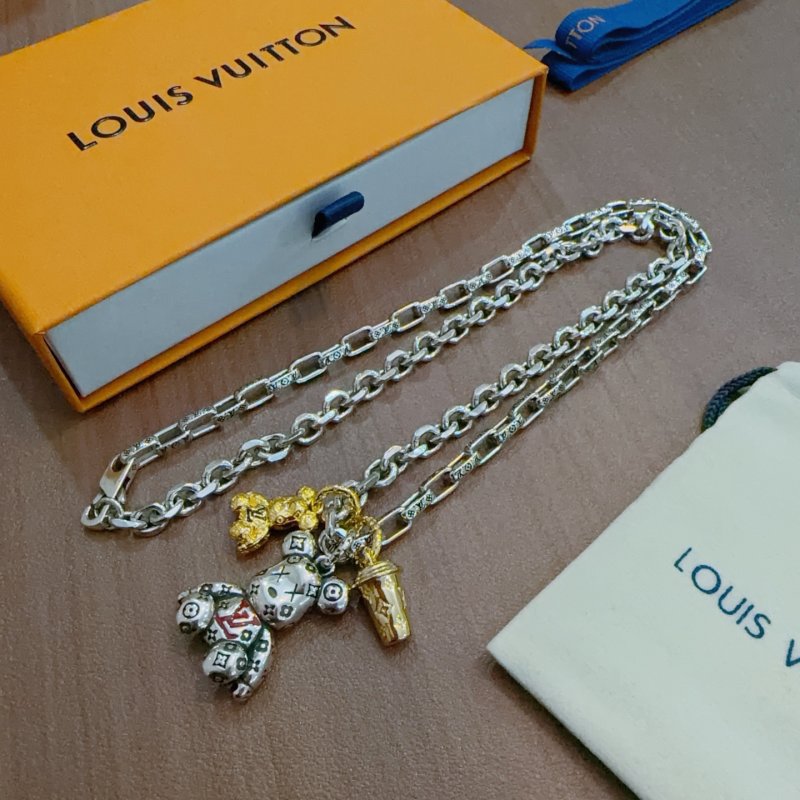 Louis Vuitton LV Silver Chain Necklace Replica - 60cm Adjustable Length view