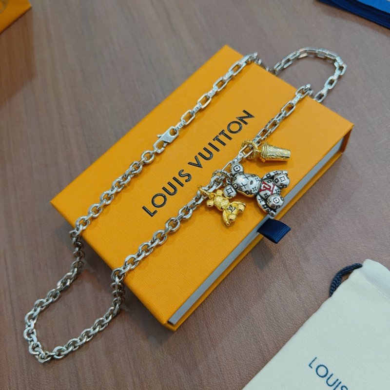 Louis Vuitton LV Silver Chain Necklace Replica - 60cm Adjustable Length view