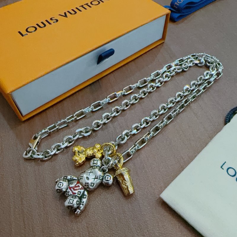 Louis Vuitton LV Silver Chain Necklace Replica - 60cm Adjustable Length view