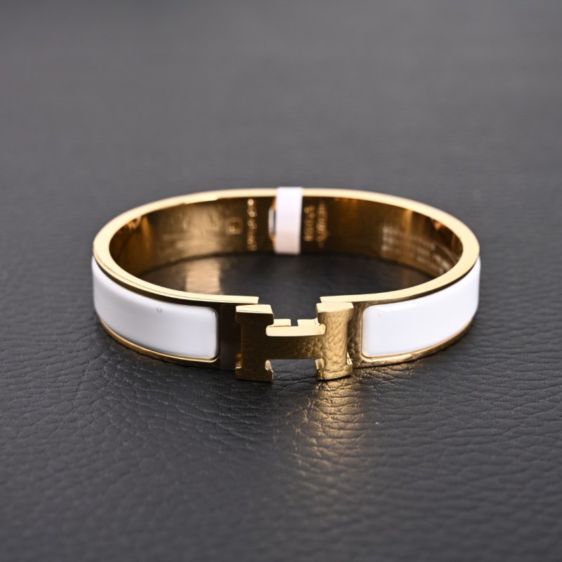 Hermès Clic H White Enamel Gold Bangle Bracelet