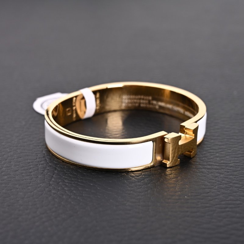 Hermès Clic H White Enamel Gold Bangle Bracelet view
