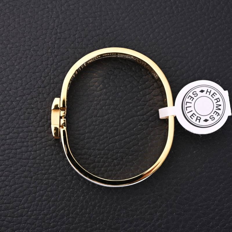 Hermès Clic H White Enamel Gold Bangle Bracelet view