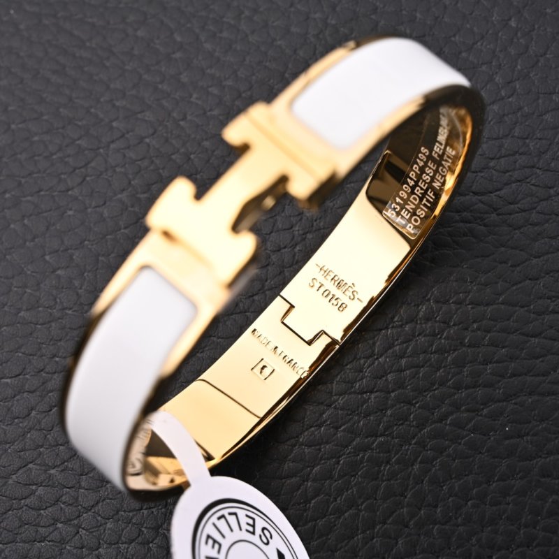 Hermès Clic H White Enamel Gold Bangle Bracelet view