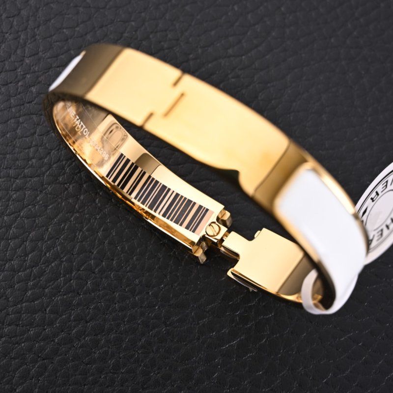 Hermès Clic H White Enamel Gold Bangle Bracelet view
