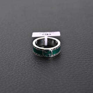Gucci Double G Silver-Tone Ring with Green Enamel