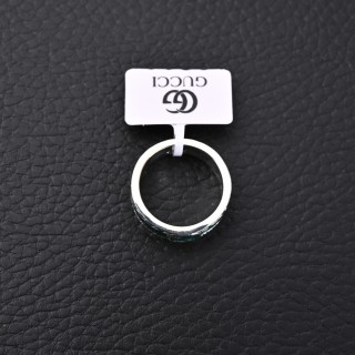 Gucci Double G Silver-Tone Ring with Green Enamel view 2