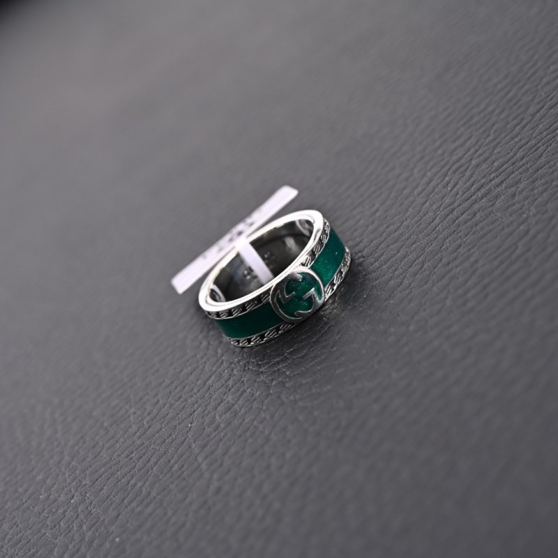 Gucci Double G Silver-Tone Ring with Green Enamel view