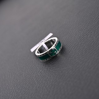 Gucci Double G Silver-Tone Ring with Green Enamel view 3