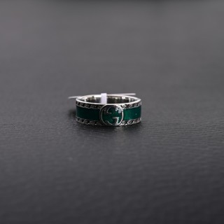 Gucci Double G Silver-Tone Ring with Green Enamel view 4