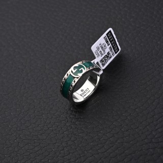 Gucci Double G Silver-Tone Ring with Green Enamel view 5