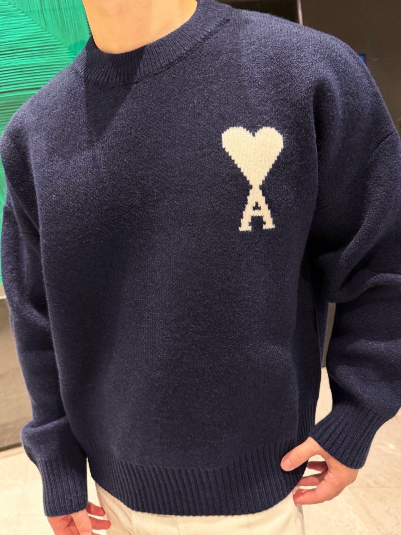 Ami Paris Heart Logo Crewneck Sweater Navy