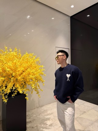 Ami Paris Heart Logo Crewneck Sweater Navy view 12